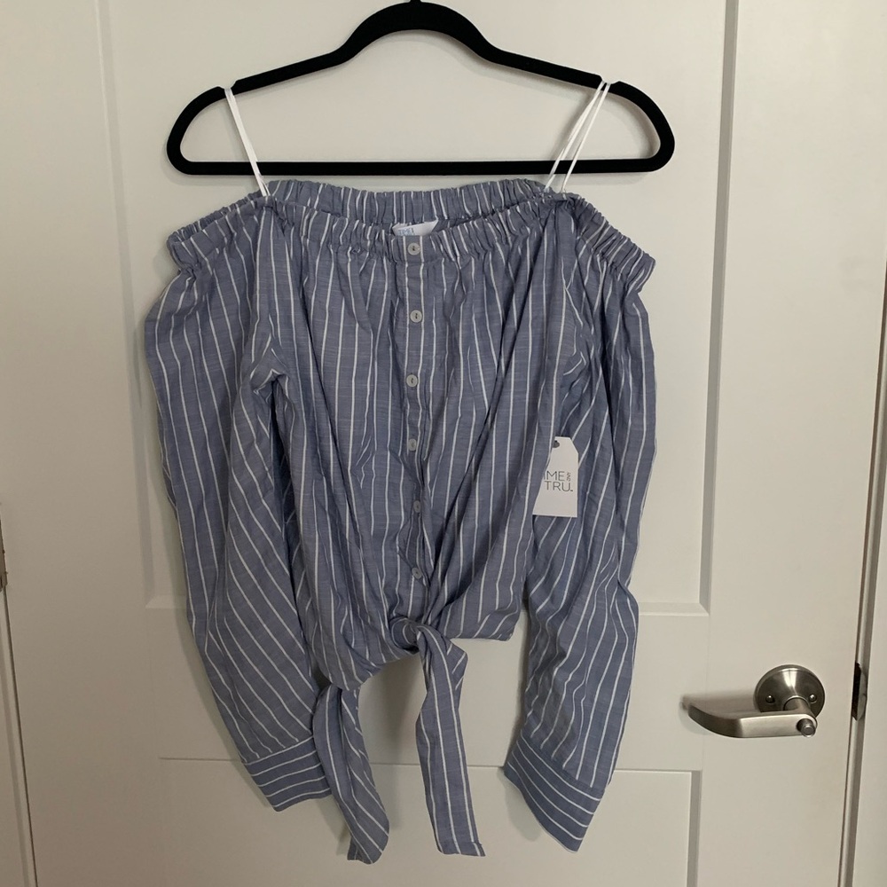 Blue Striped Off-Shoulder Top Large NEWQ